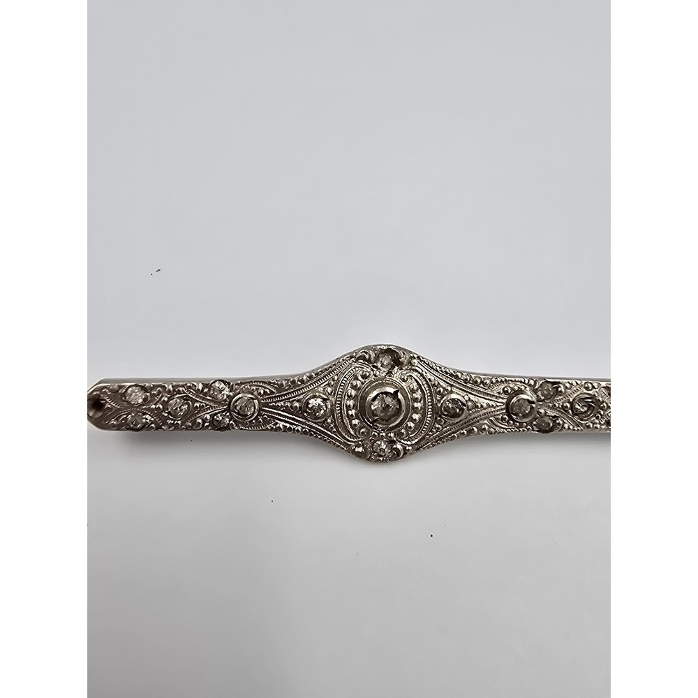 Antique Silverine Art Deco Rhinestone Bar Pin Brooch Edwardian Vintage Jewelry - Picture 3 of 10